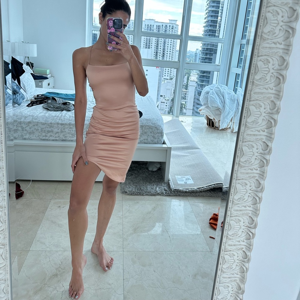 Beginning Boutique Manhattan Slip Mini Dress in Champagne